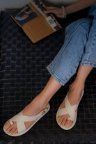 Crossover Strap Leather Women's Sandals - Ivory - CiceroniSandalsSlomotion