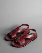 Crossover Strap Leather Women's Sandals - Wine - CiceroniSandalsSlomotion