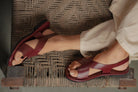 Crossover Strap Leather Women's Sandals - Wine - CiceroniSandalsSlomotion