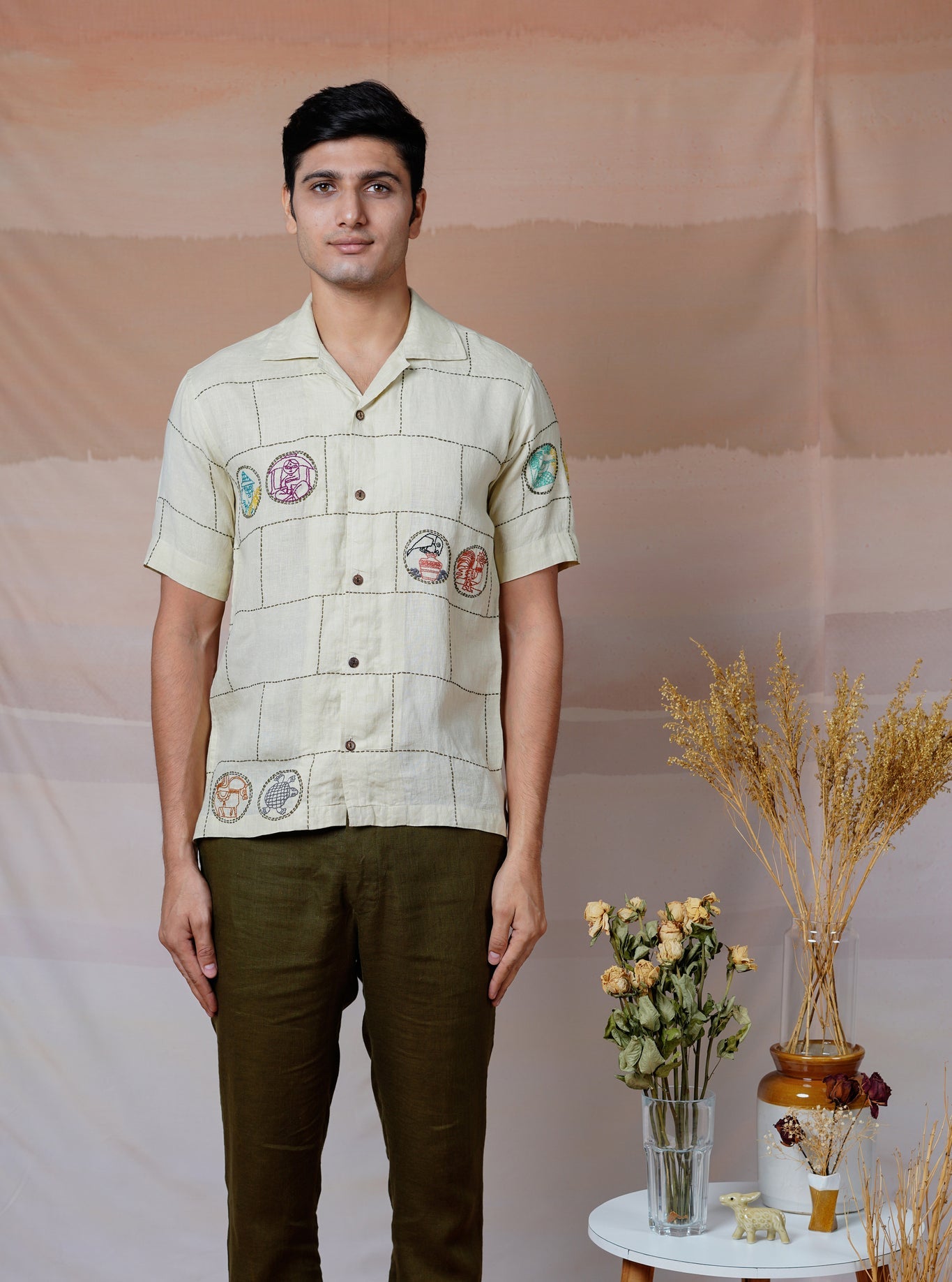 Cultural Tales - Hand Embroidered Unisex Linen Shirt - CiceroniShirtsCultura Studio