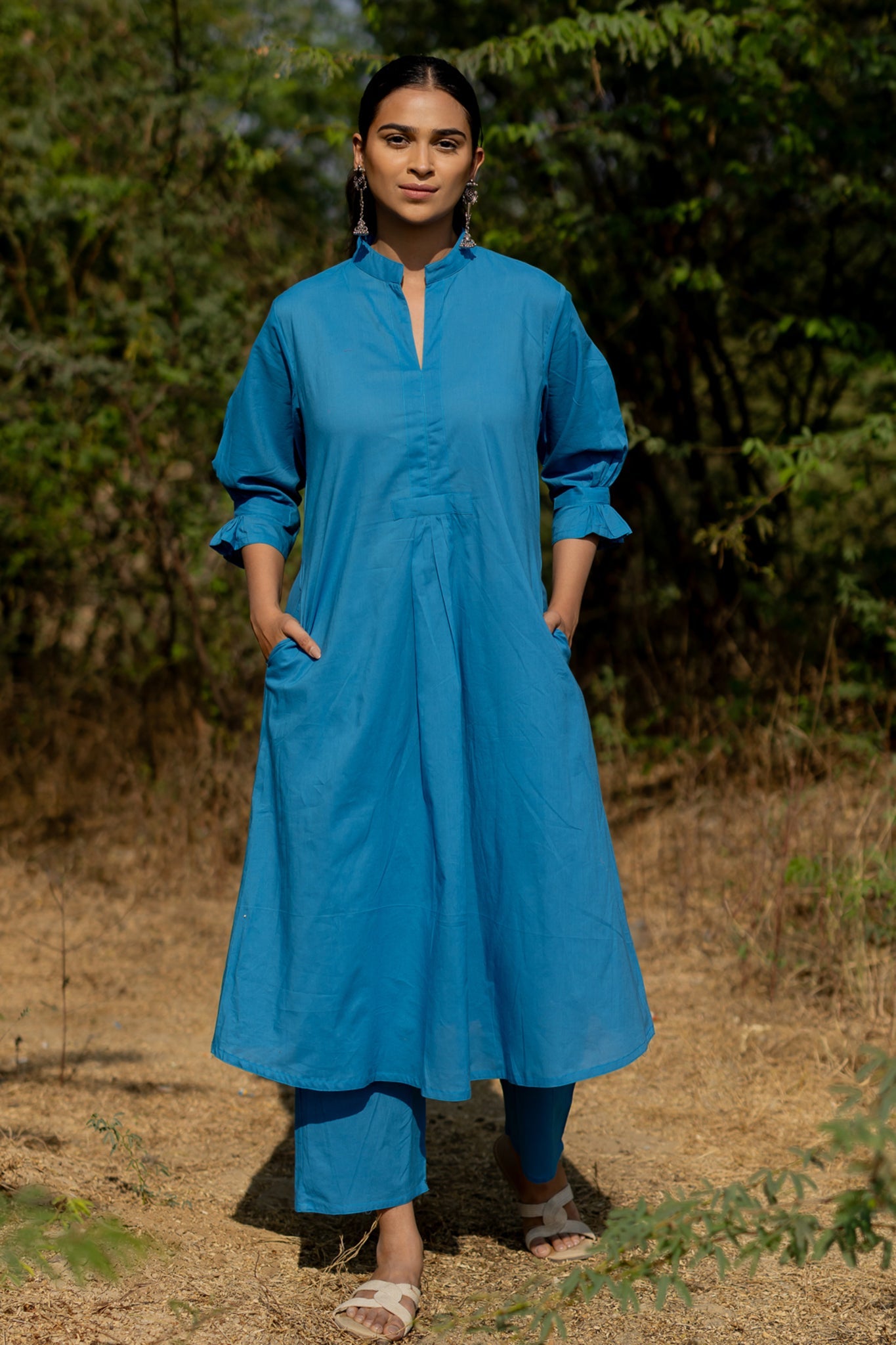 Cyan Blue Kurta Set - CiceroniKurta, Everyday WearMaidaan