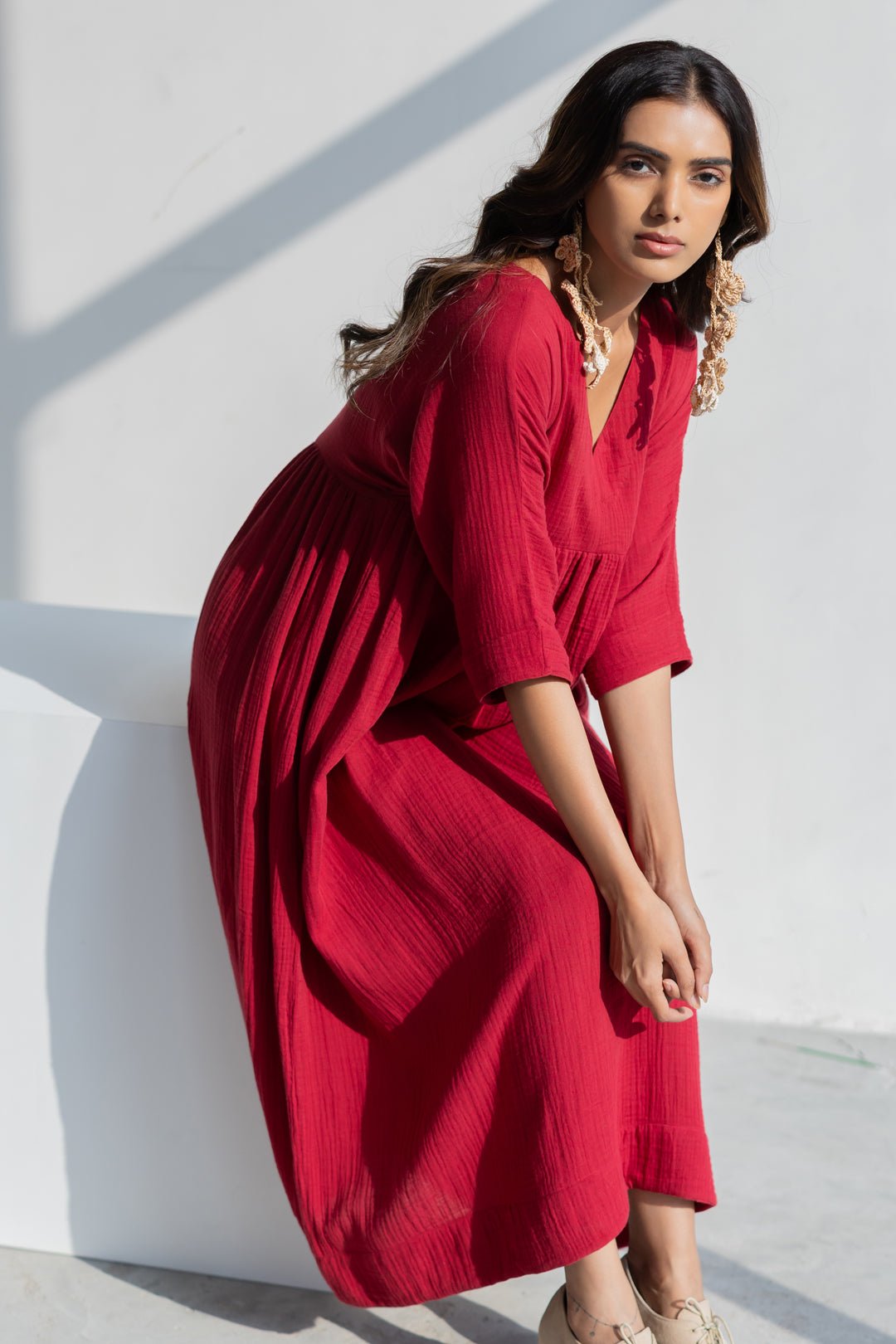 Deep Crimson Midi Dress - CiceroniDressesSilai Studio