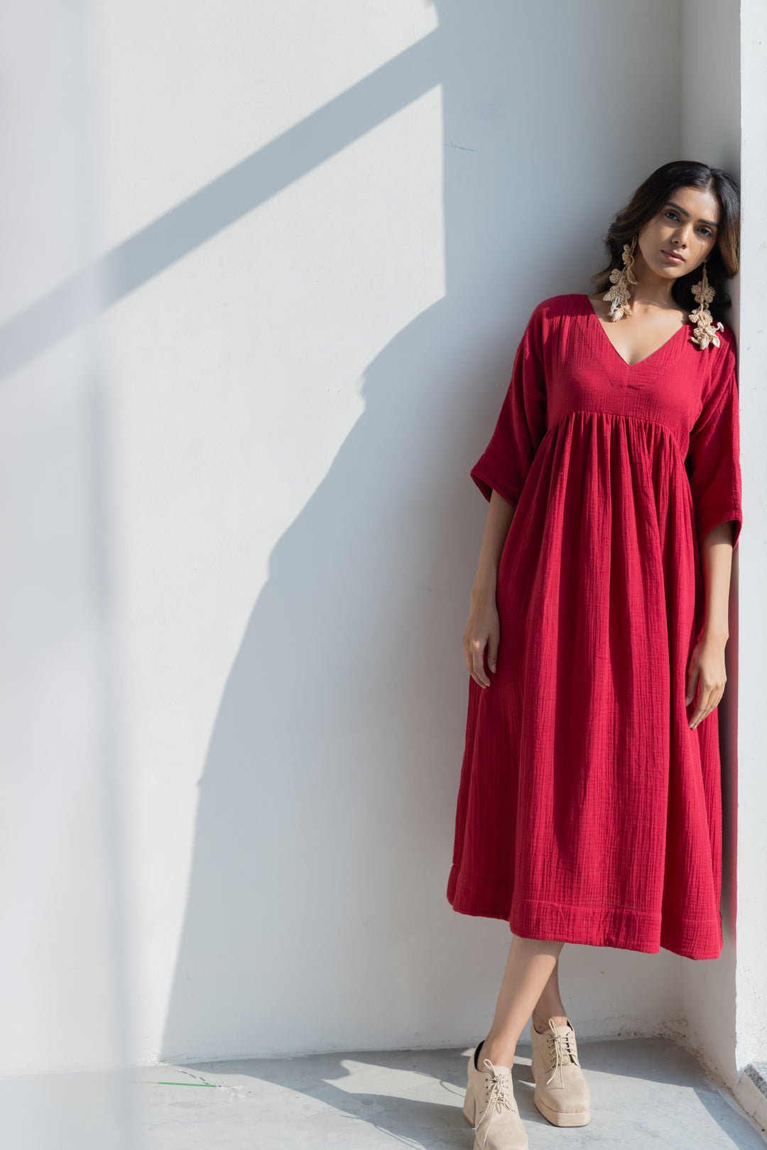 Deep Crimson Midi Dress - CiceroniDressesSilai Studio