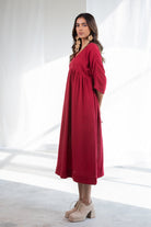 Deep Crimson Midi Dress - CiceroniDressesSilai Studio