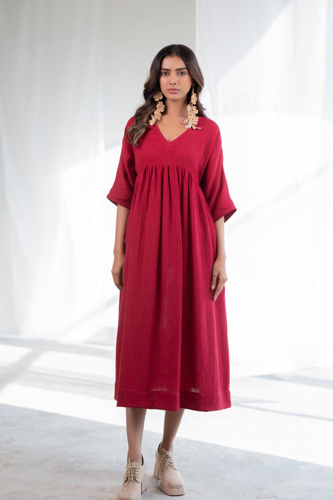 Deep Crimson Midi Dress - CiceroniDressesSilai Studio