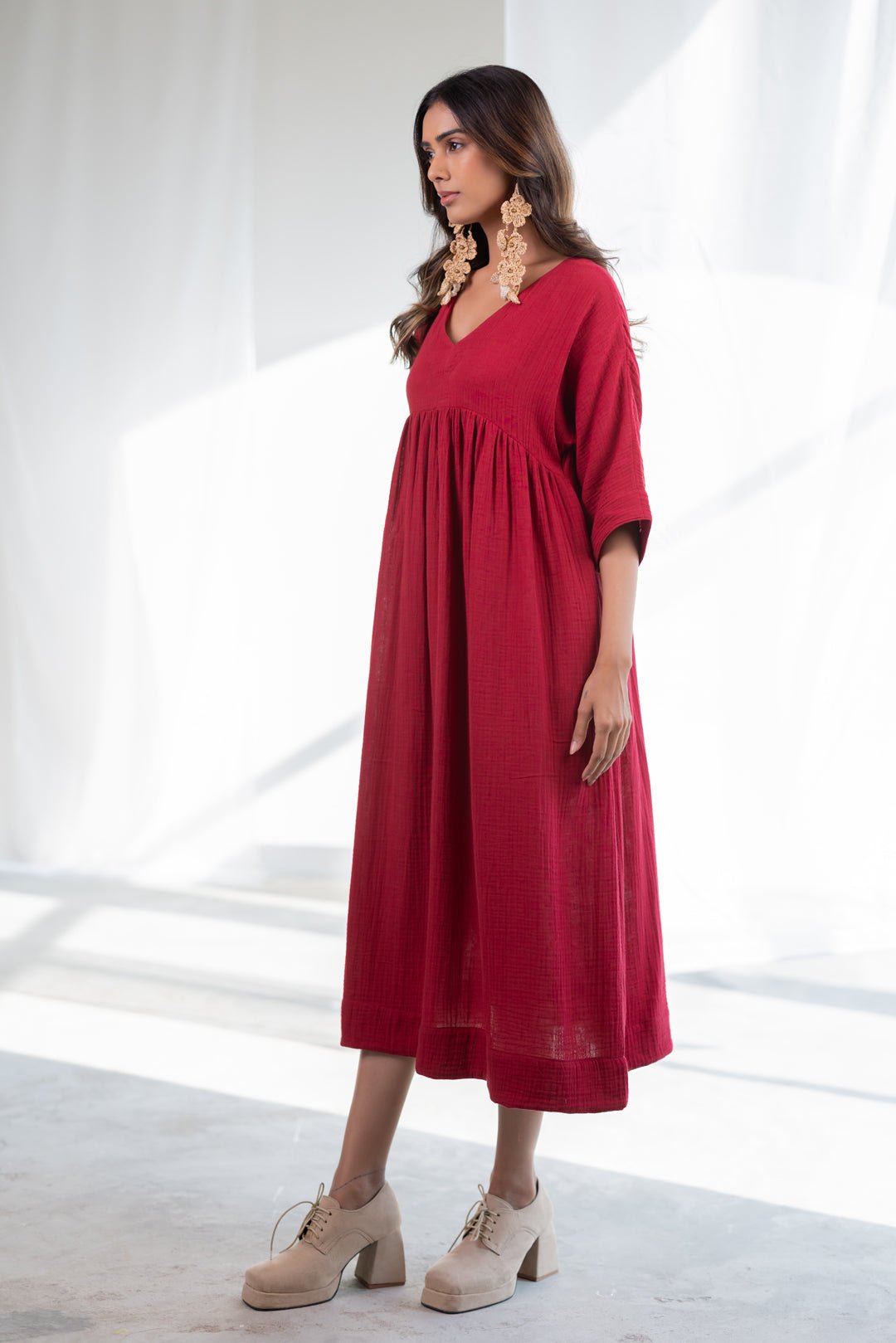 Deep Crimson Midi Dress - CiceroniDressesSilai Studio