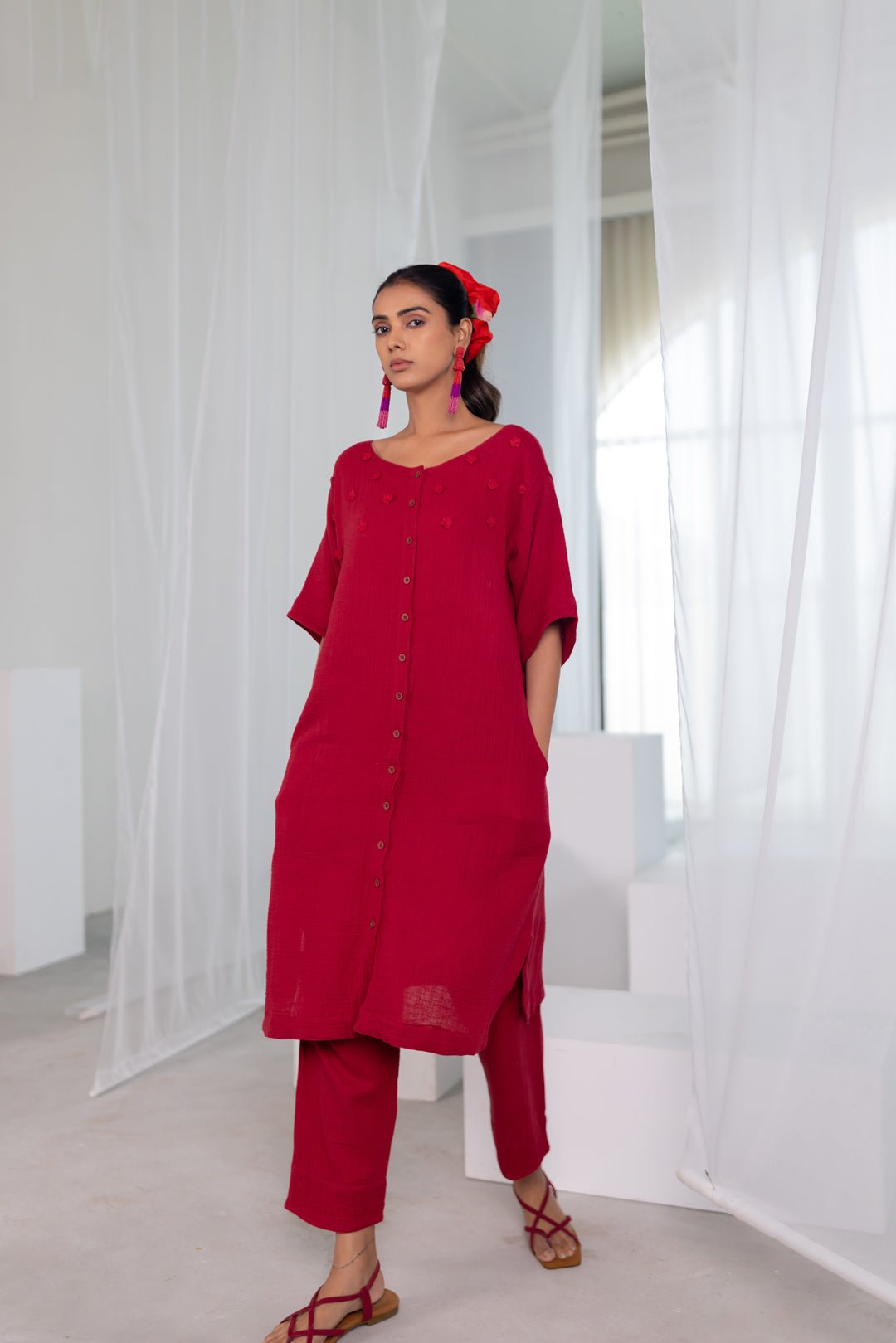 Deep Crimson Monofloral Kurta - CiceroniKurta, Everyday WearSilai Studio
