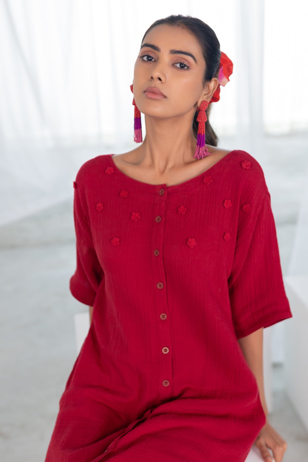 Deep Crimson Monofloral Kurta - CiceroniKurta, Everyday WearSilai Studio