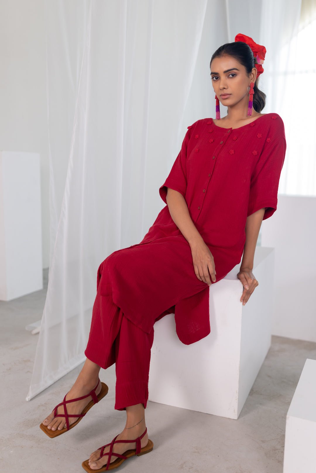 Deep Crimson Monofloral Kurta - CiceroniKurta, Everyday WearSilai Studio