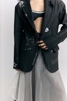 Denim Block Print Blazer - CiceroniBlazerPriyanca Khanna