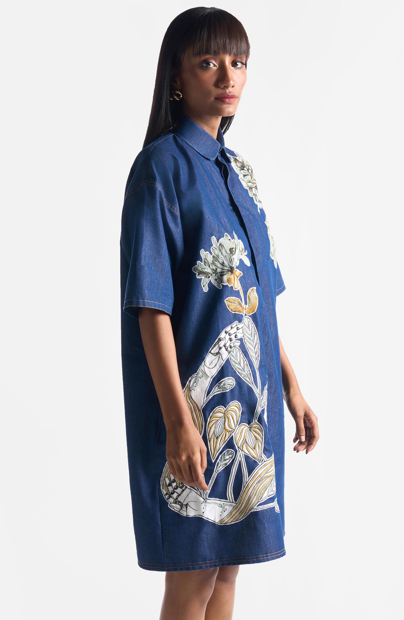 Denim Embroidery Shirt Dress - CiceroniDressesEkastories