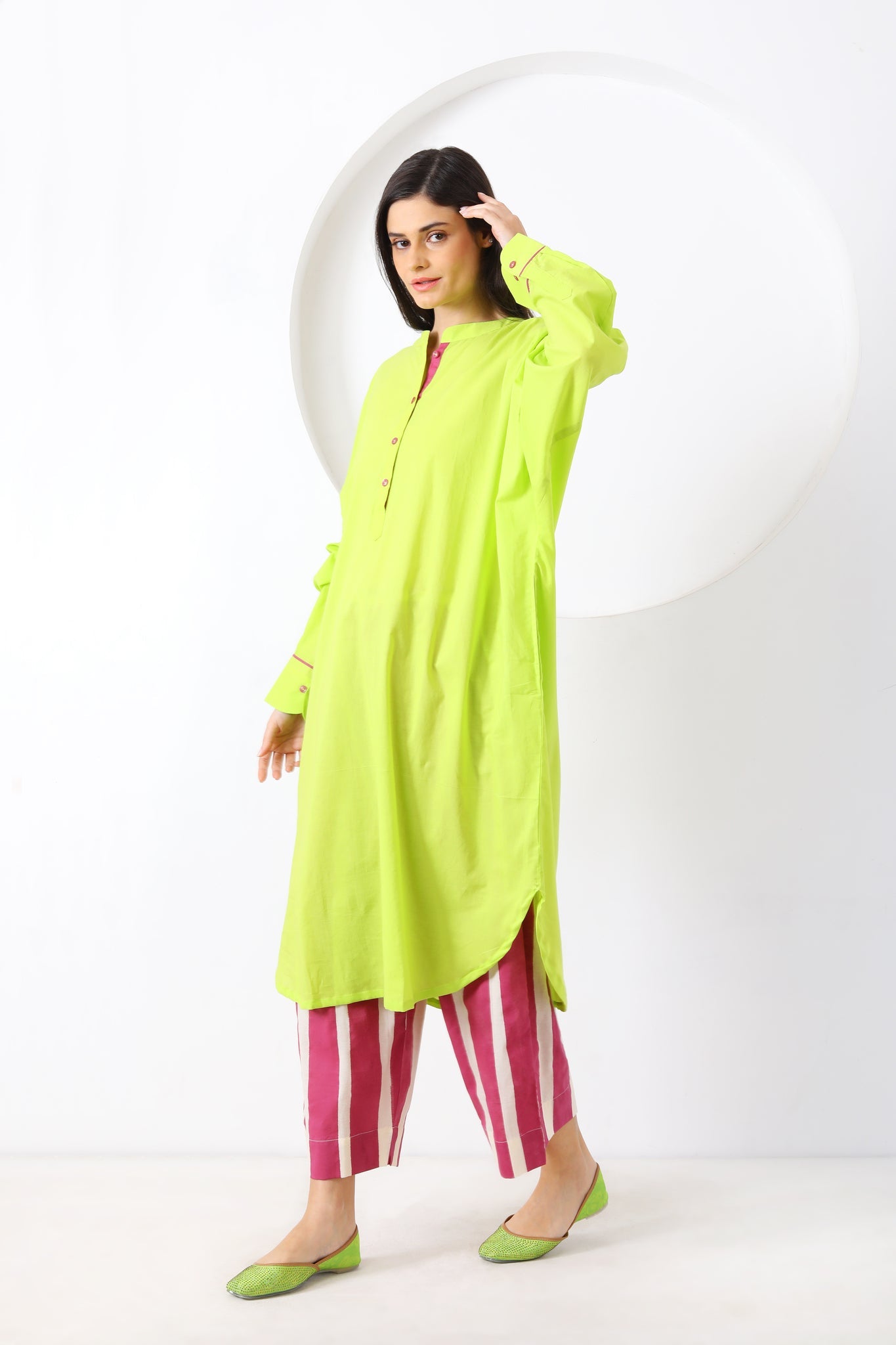 Dhaari Co - ord Set - Lime Green - CiceroniKurta Set, Everyday WearSheetal Joshi Verma