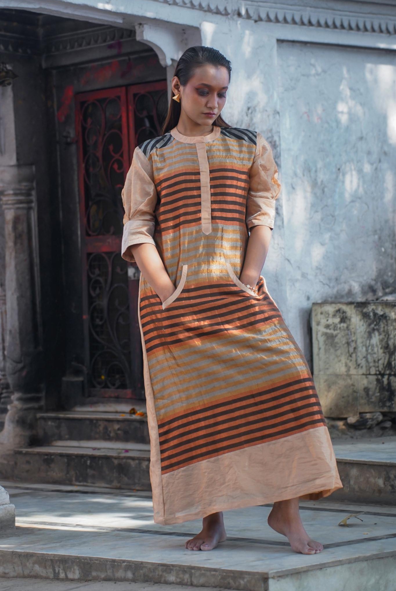 Dhun Zari A-Line Stripe Dress - CiceroniDresseseeda