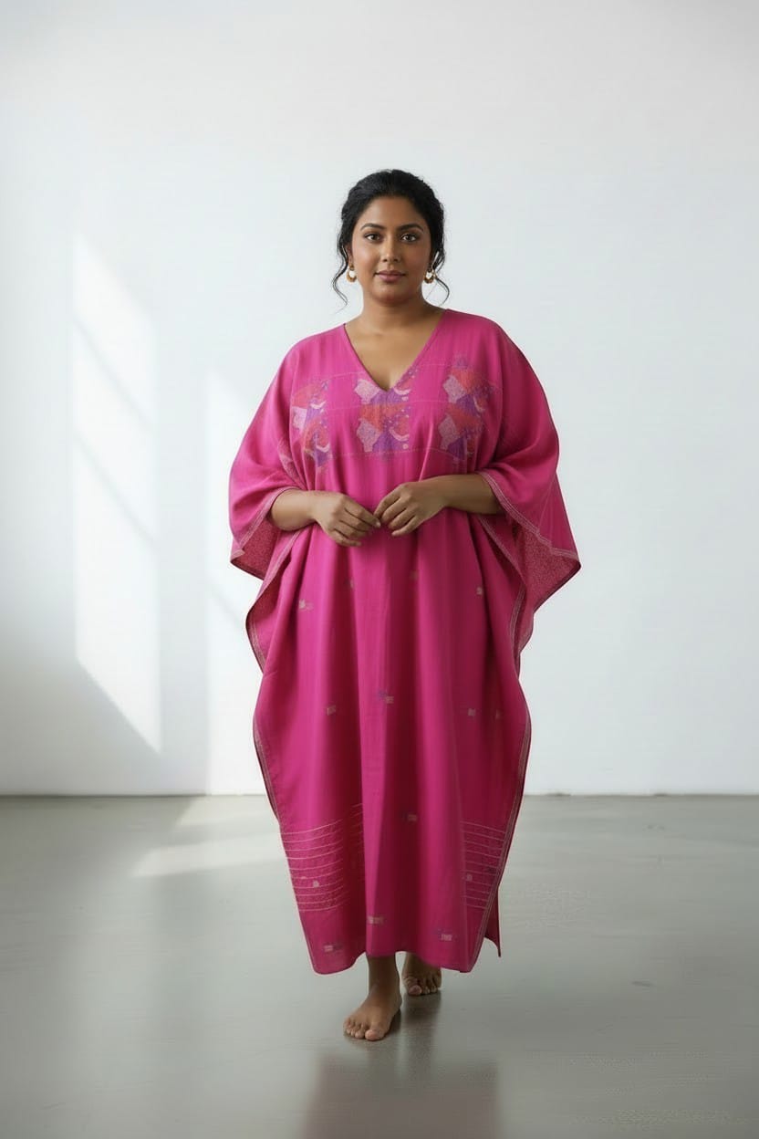 Dolman Dress – Hibiscus Lotus Golap Jamdani - CiceroniKaftanBhomra