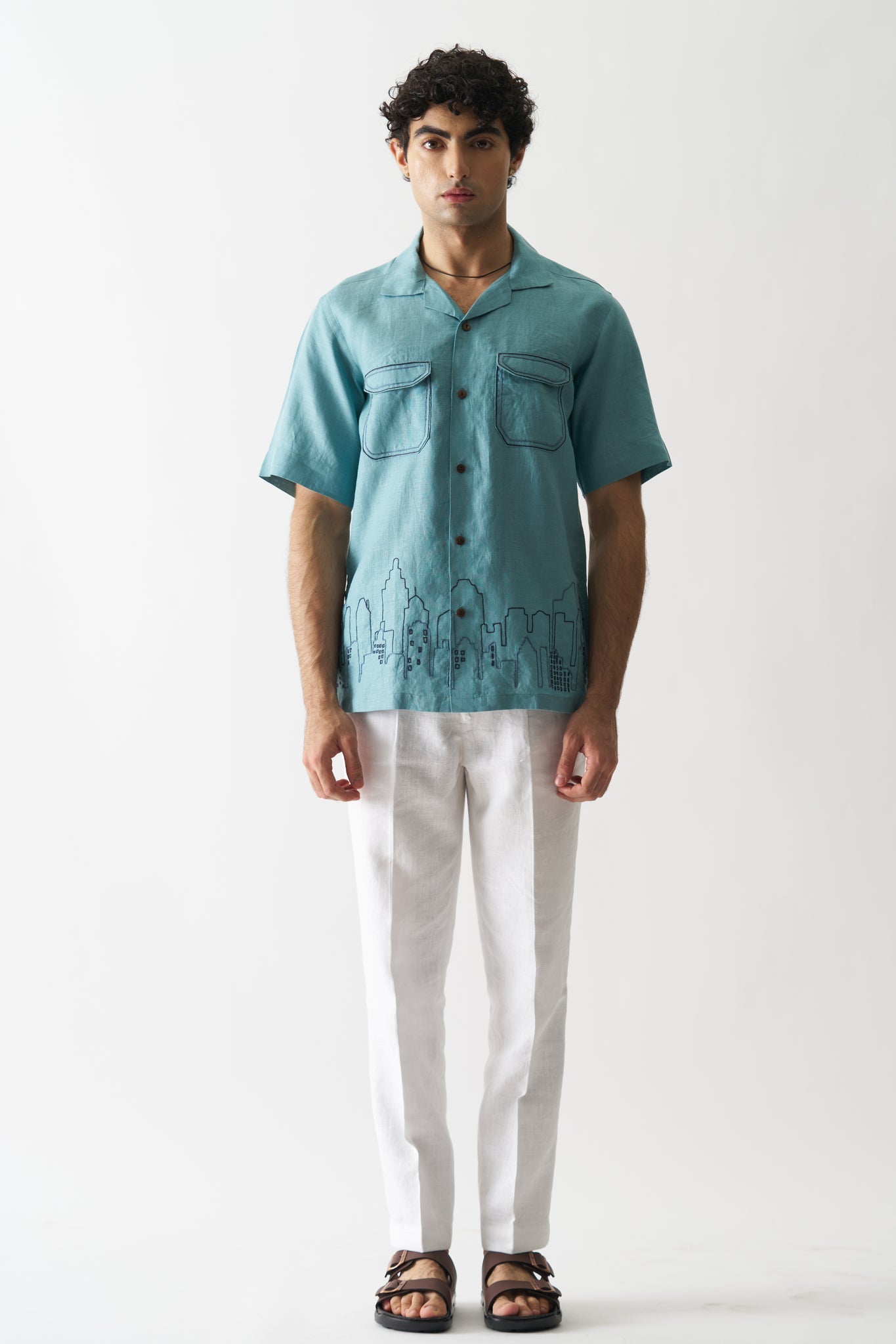 Downtown Dreams - Hand Embroidered Unisex Pure Linen Shirt - CiceroniShirtsCultura Studio