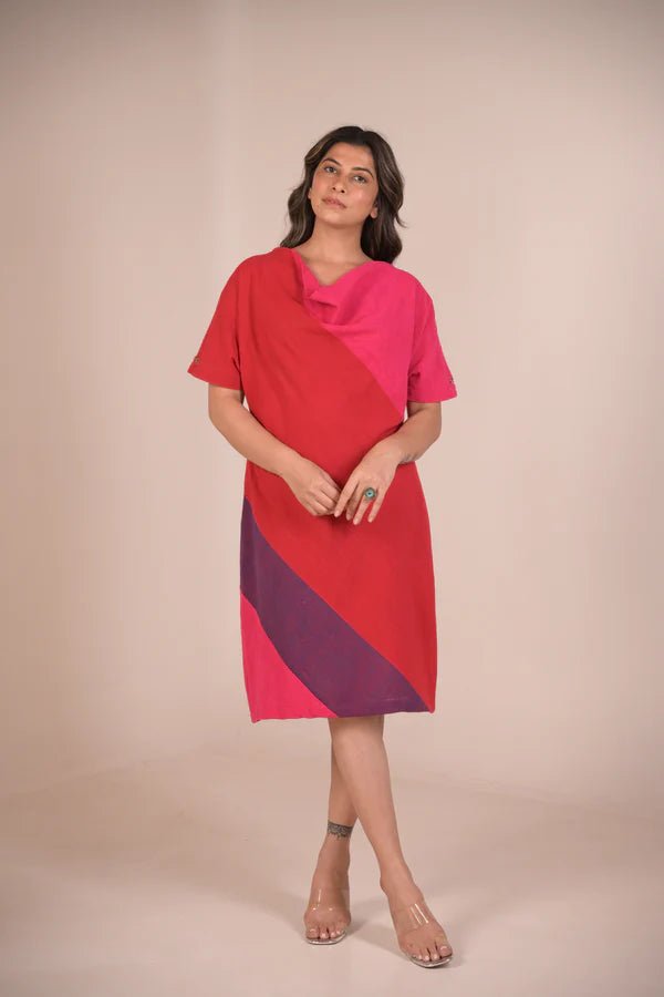 Dress, in cowl neck with hand embroidery accents - CiceroniDressesRang by Rajvi