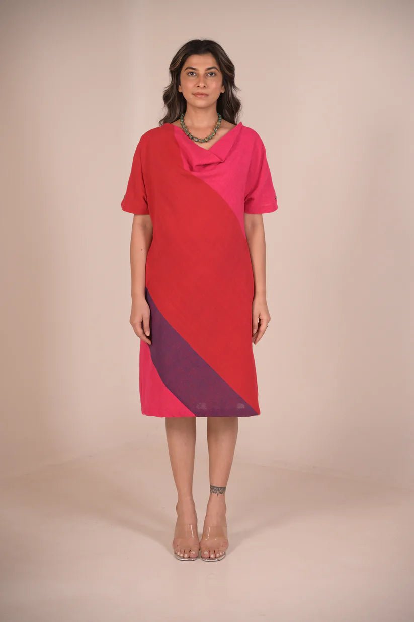 Dress, in cowl neck with hand embroidery accents - CiceroniDressesRang by Rajvi