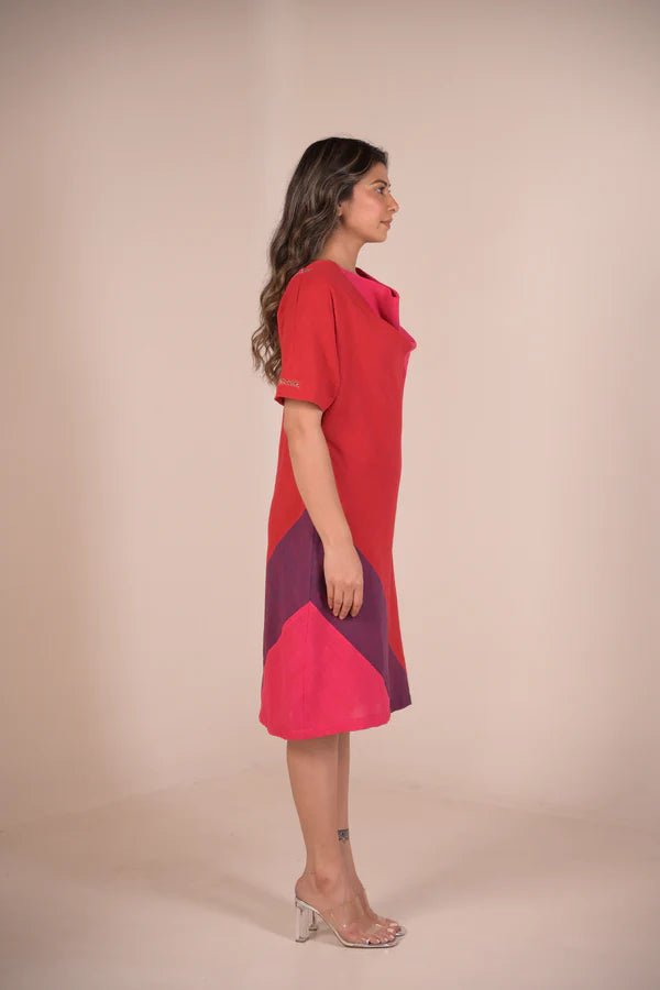 Dress, in cowl neck with hand embroidery accents - CiceroniDressesRang by Rajvi