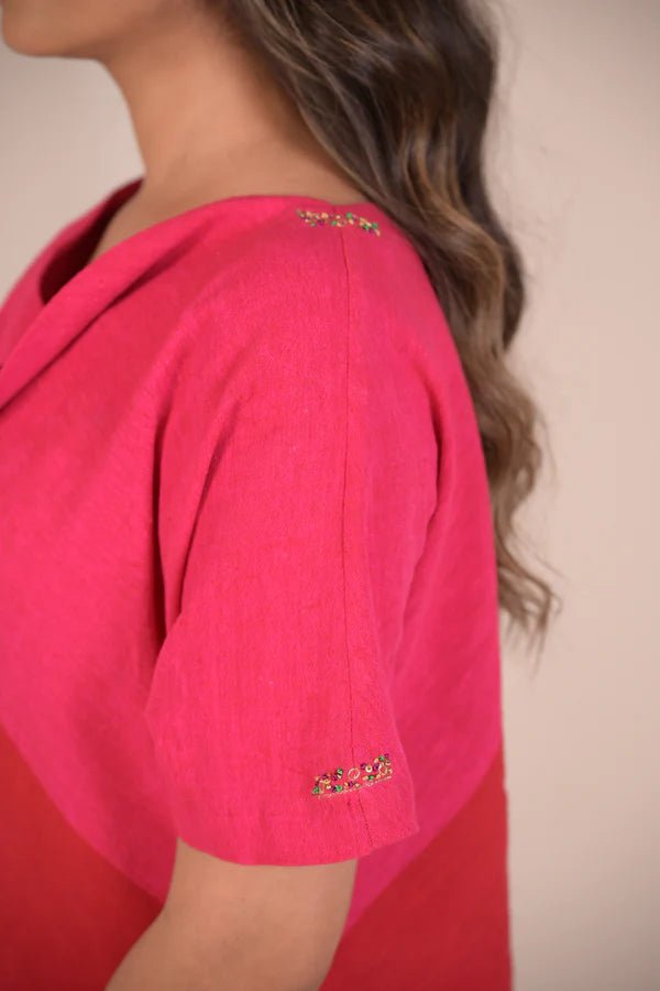 Dress, in cowl neck with hand embroidery accents - CiceroniDressesRang by Rajvi