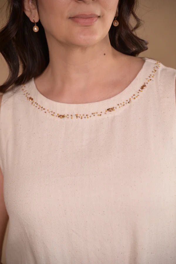 Dress, in herringbone weave with hand embroidery - CiceroniDressesRang by Rajvi