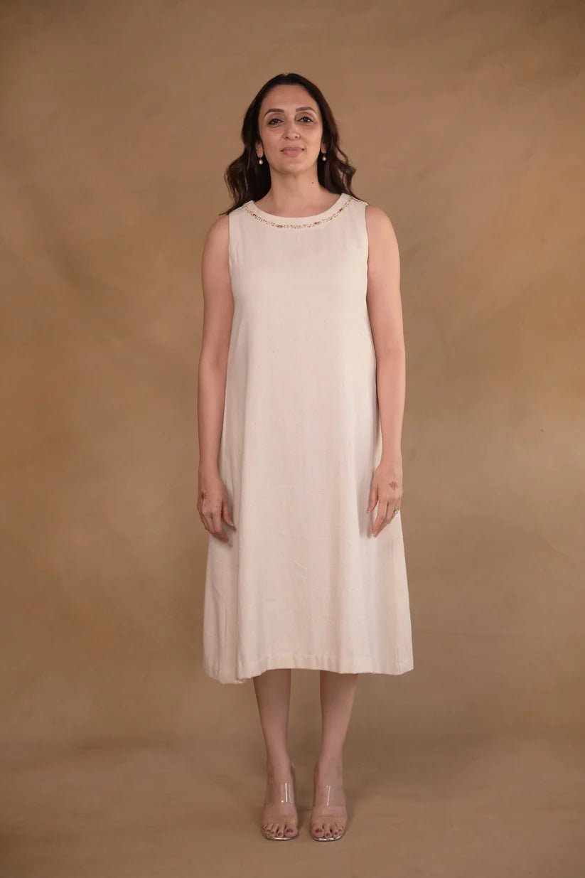 Dress, in herringbone weave with hand embroidery - CiceroniDressesRang by Rajvi