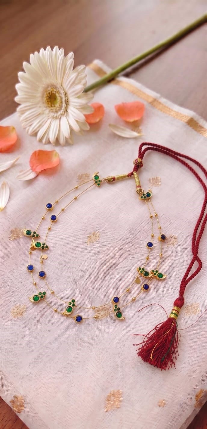 Dual Layered Green Kemp Maanga and Blue Stone Necklace - CiceroniNecklace SetAarika