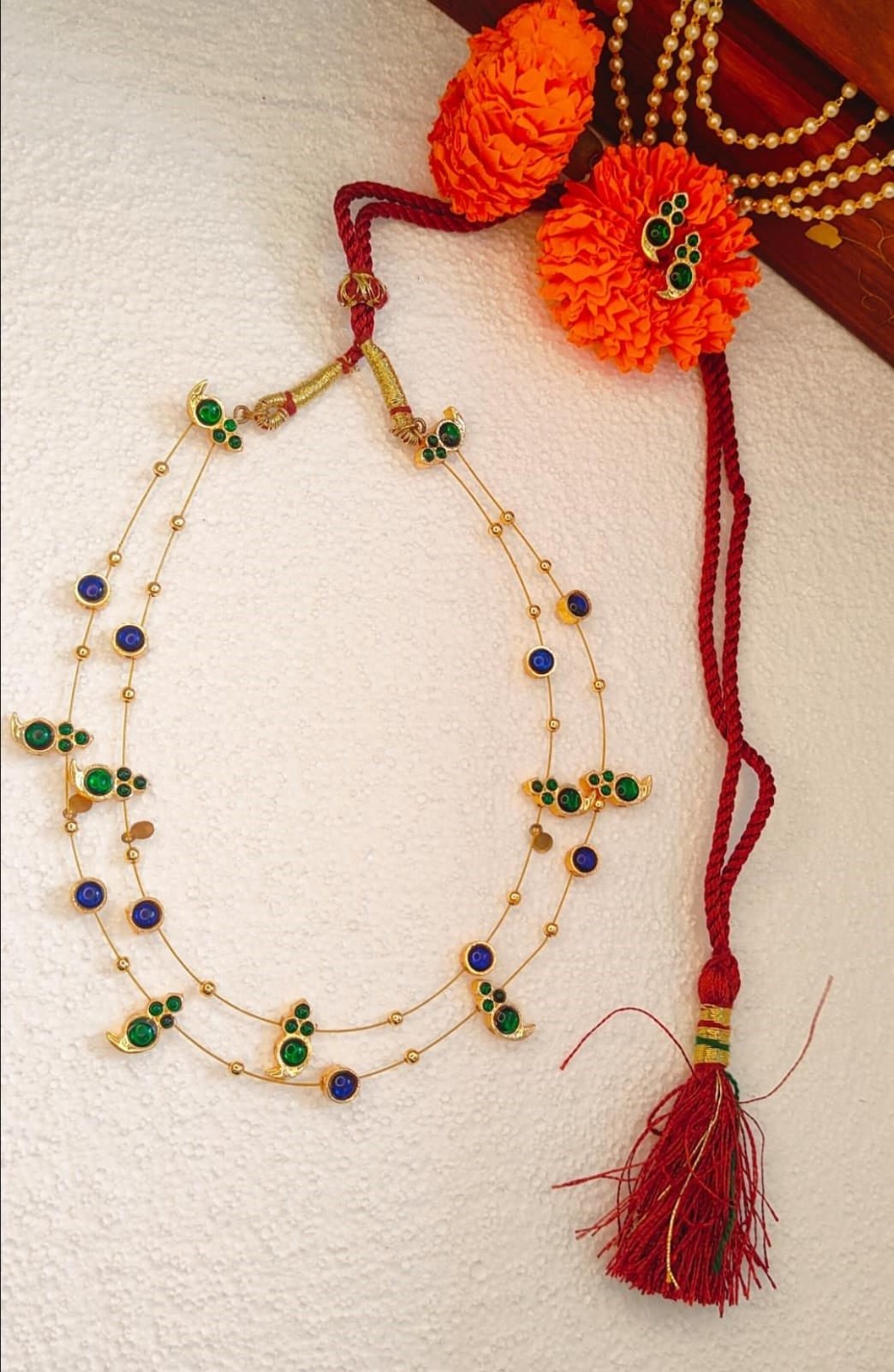 Dual Layered Green Kemp Maanga and Blue Stone Necklace - CiceroniNecklace SetAarika