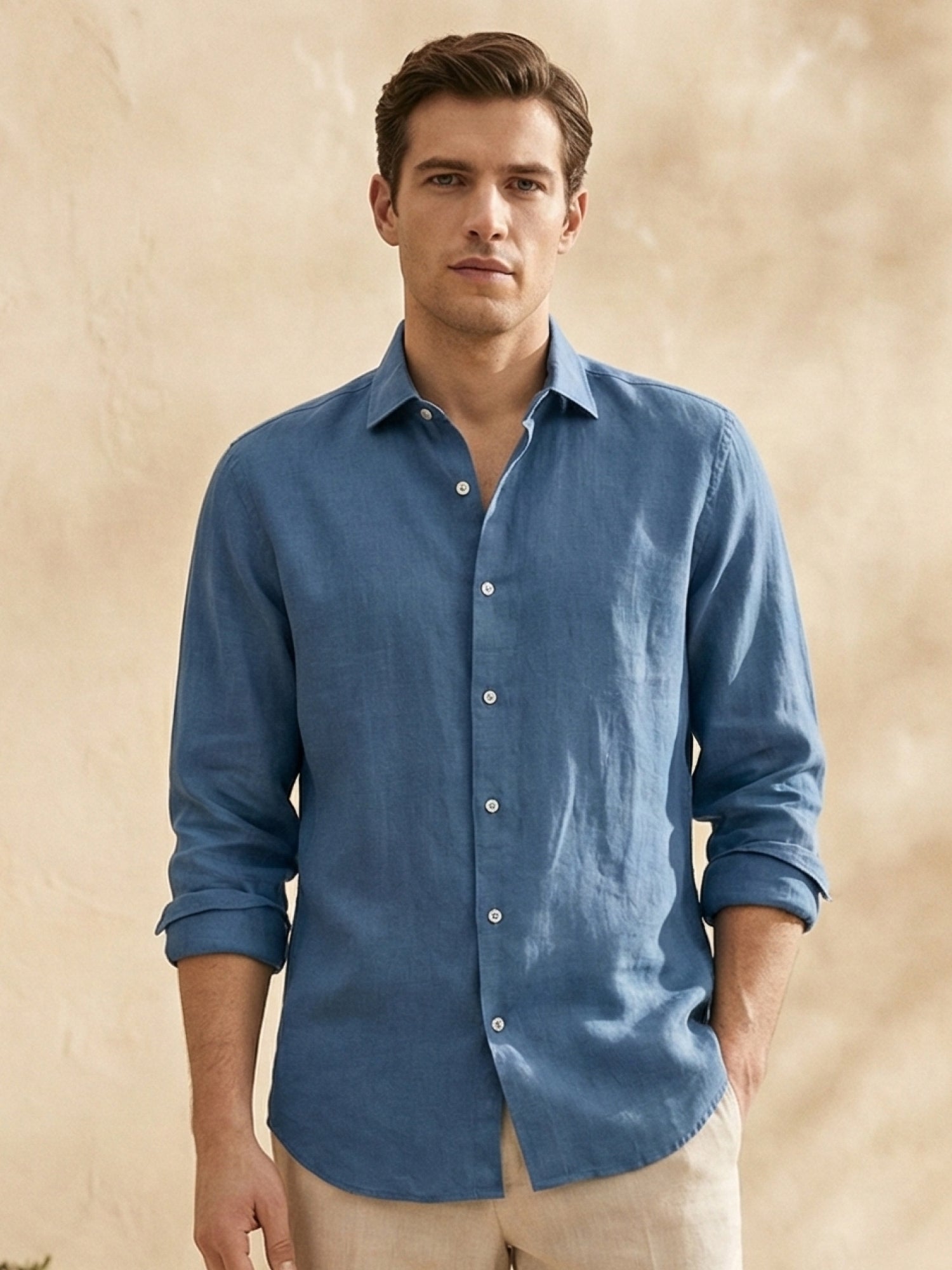 Dusty Blue 100% Pure Linen Shirt - CiceroniMen Shirtsbhrāta