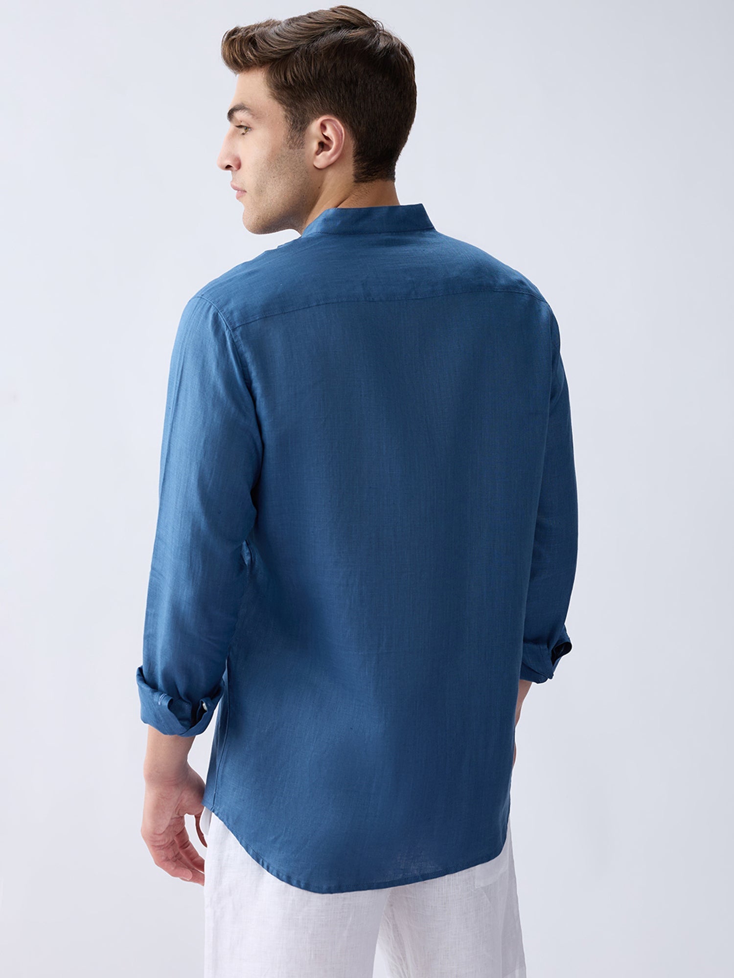 Dusty Blue Mandarin 100% Pure Linen Shirt - CiceroniMen Shirtsbhrāta