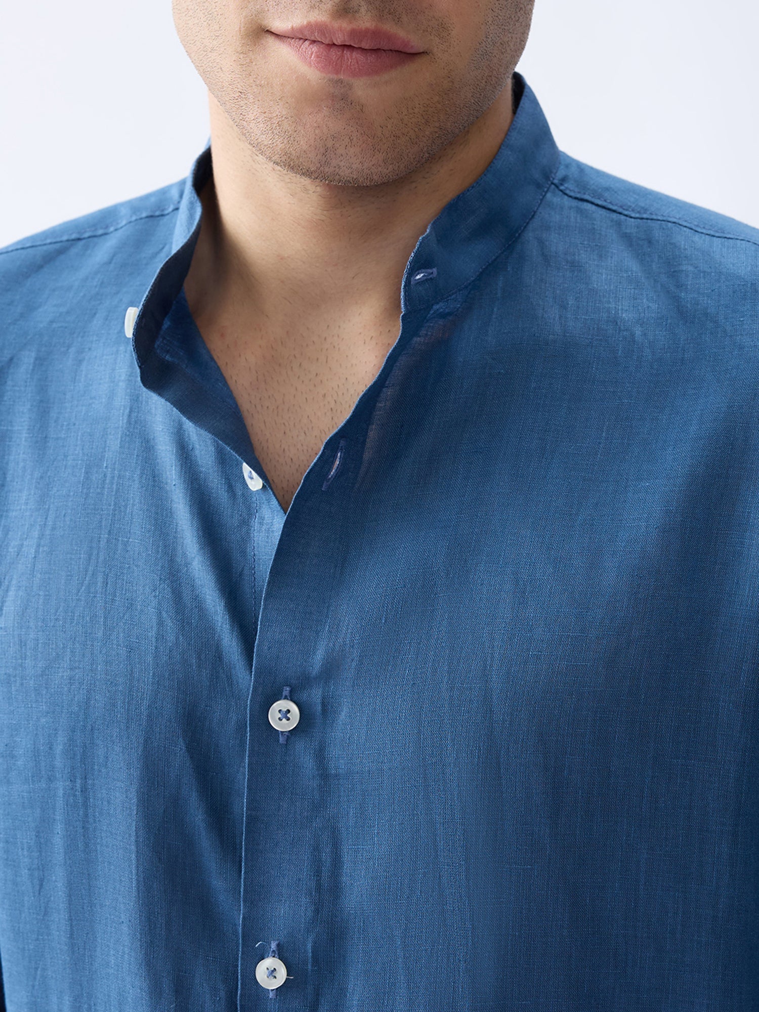 Dusty Blue Mandarin 100% Pure Linen Shirt - CiceroniMen Shirtsbhrāta