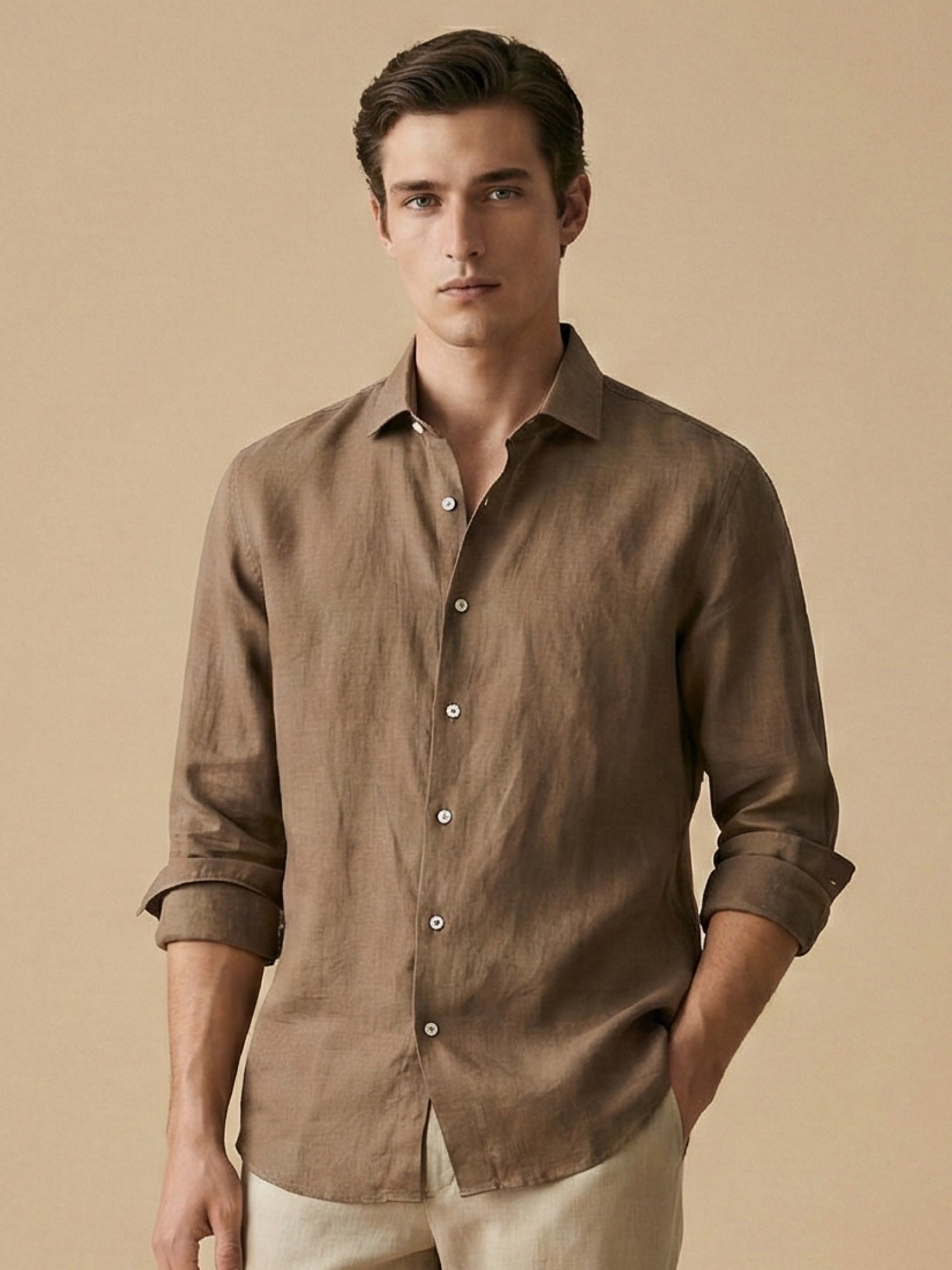 Earth Brown 100% Pure Linen Shirt - CiceroniMen Shirtsbhrāta