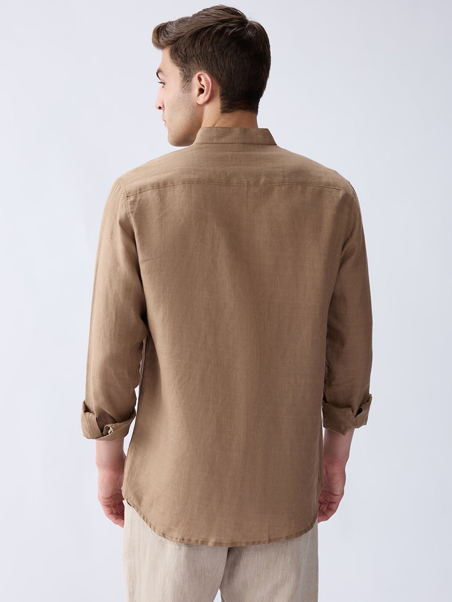 Earth Brown Mandarin 100% Pure Linen Shirt - CiceroniMen Shirtsbhrāta