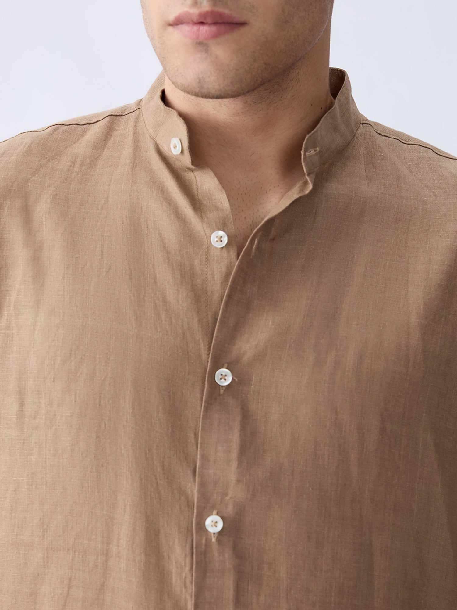 Earth Brown Mandarin 100% Pure Linen Shirt - CiceroniMen Shirtsbhrāta