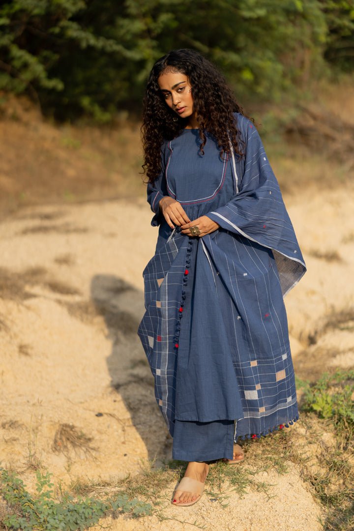 Earthy Blue Kurta Set with Dupatta - CiceroniKurta Set, Everyday WearMaidaan