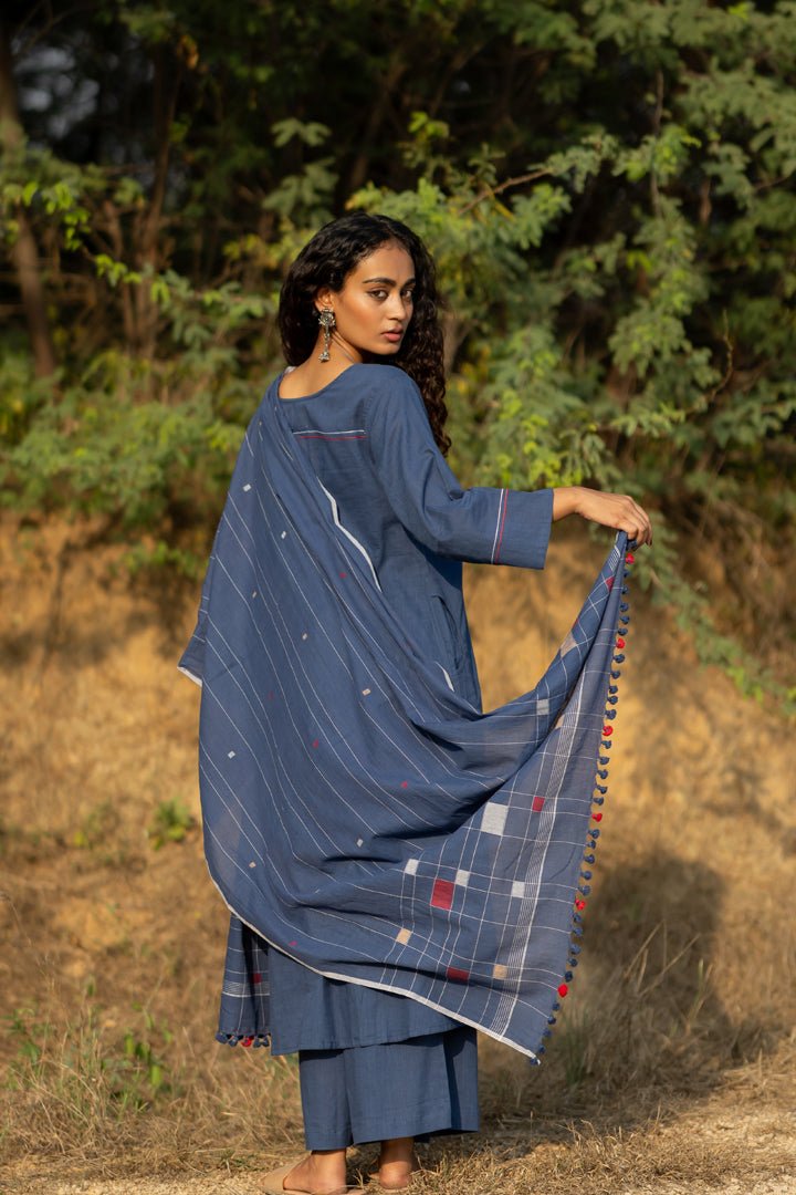 Earthy Blue Kurta Set with Dupatta - CiceroniKurta Set, Everyday WearMaidaan