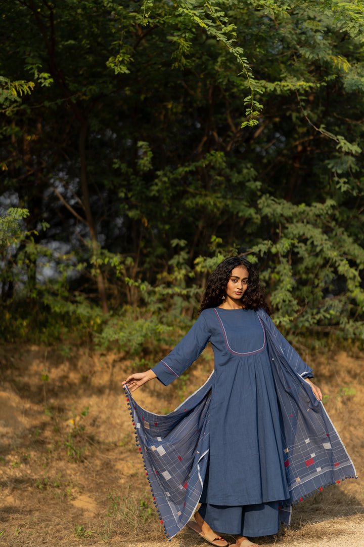 Earthy Blue Kurta Set with Dupatta - CiceroniKurta Set, Everyday WearMaidaan