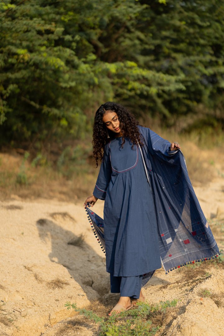 Earthy Blue Kurta Set with Dupatta - CiceroniKurta Set, Everyday WearMaidaan