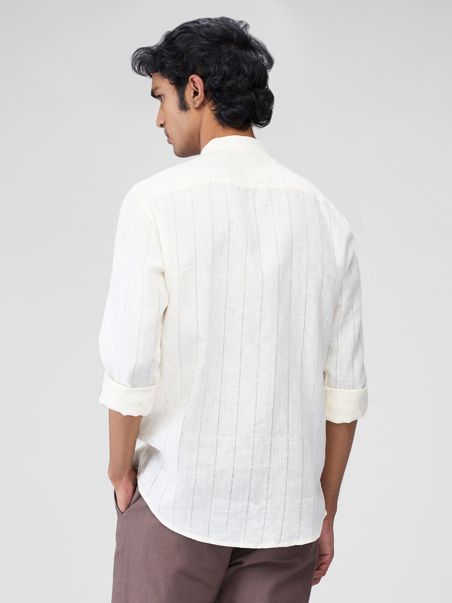 Ecru 100% Linen Stripes Shirt - CiceroniMen Shirtsbhrāta