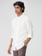 Ecru 100% Linen Stripes Shirt - CiceroniMen Shirtsbhrāta