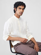 Ecru 100% Linen Stripes Shirt - CiceroniMen Shirtsbhrāta