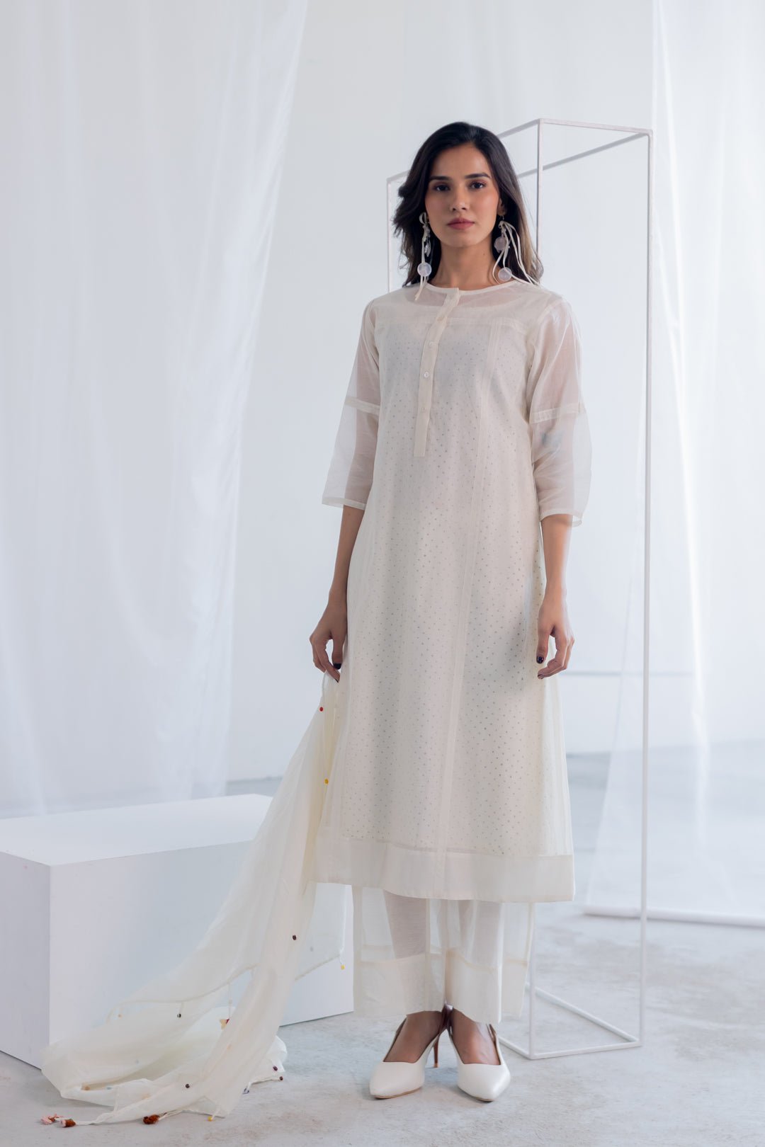 Ecru Chanderi Polka Kurta - CiceroniKurta, Everyday WearSilai Studio