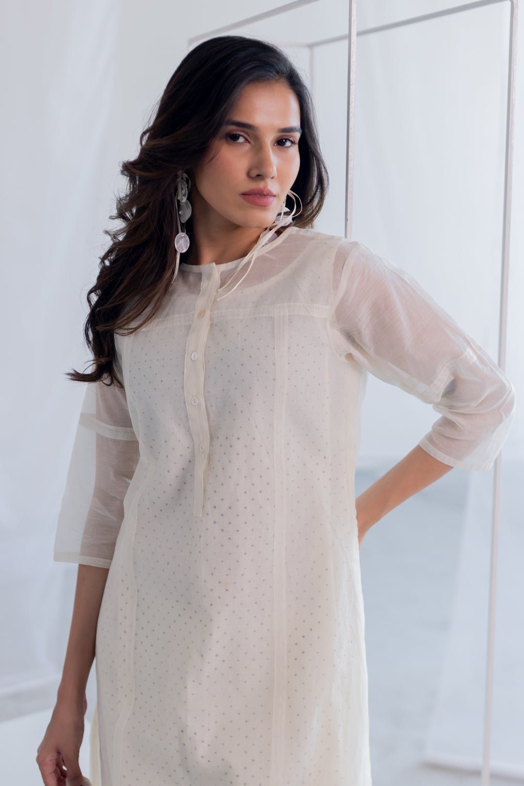 Ecru Chanderi Polka Kurta - CiceroniKurta, Everyday WearSilai Studio