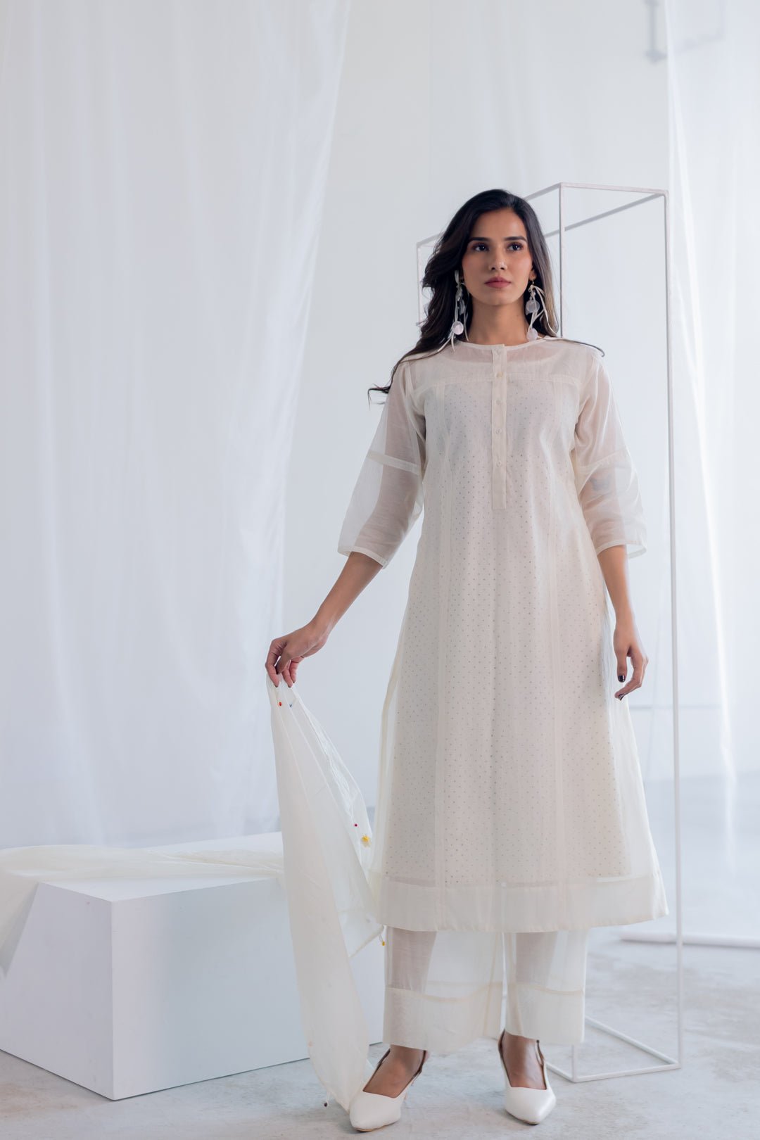 Ecru Chanderi Polka Kurta - CiceroniKurta, Everyday WearSilai Studio
