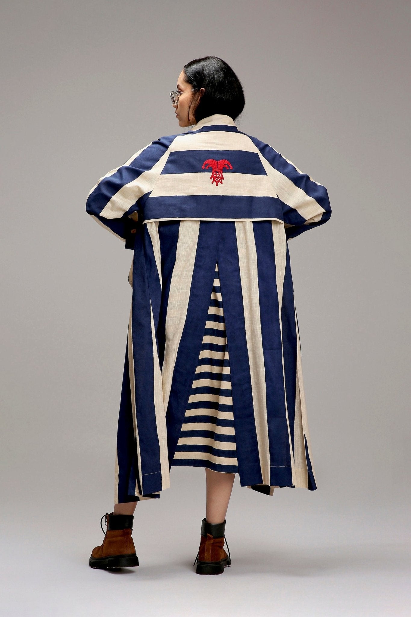 Egg-Shell Big Striped Trench Jacket - CiceroniJacketsMATI