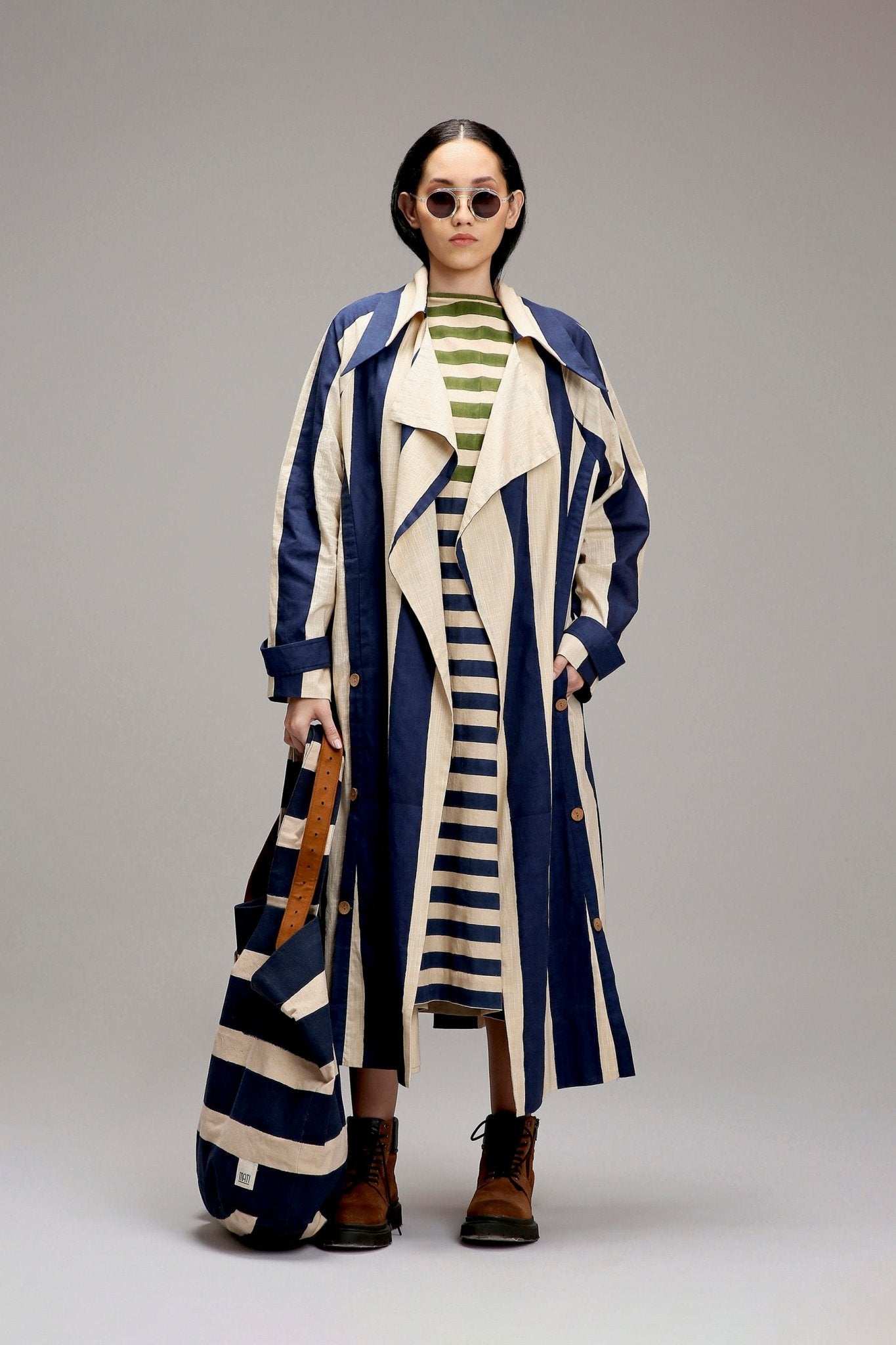 Egg-Shell Big Striped Trench Jacket - CiceroniJacketsMATI