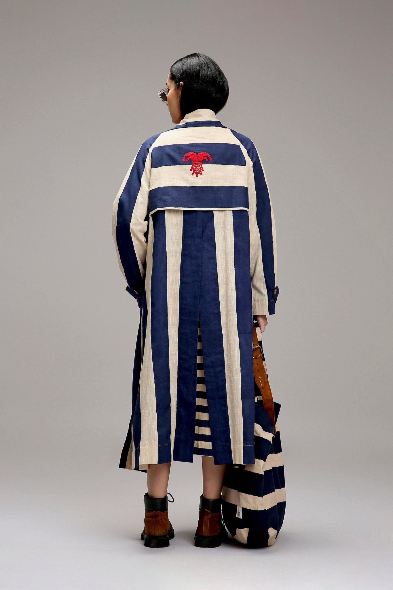 Egg-Shell Big Striped Trench Jacket - CiceroniJacketsMATI