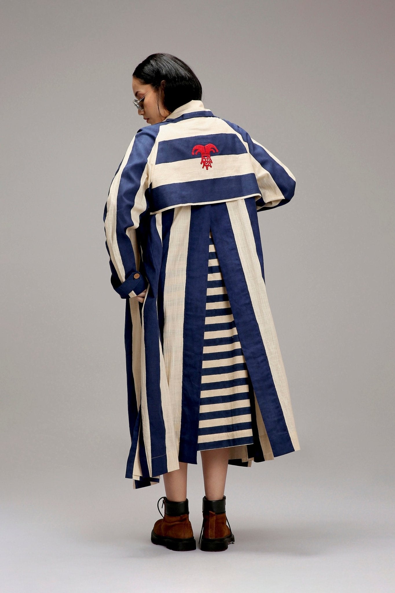 Egg-Shell Big Striped Trench Jacket - CiceroniJacketsMATI