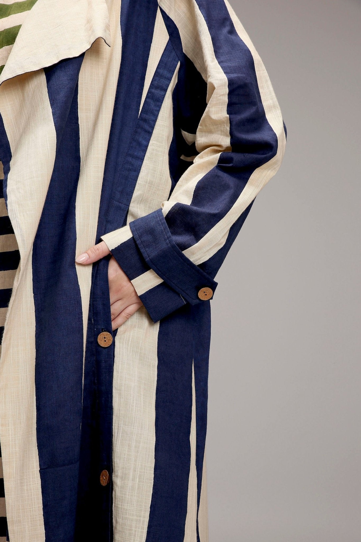 Egg-Shell Big Striped Trench Jacket - CiceroniJacketsMATI