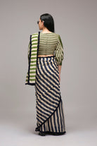 Egg-Shell Blue Green Dual Striped Saree - CiceroniSareeMATI