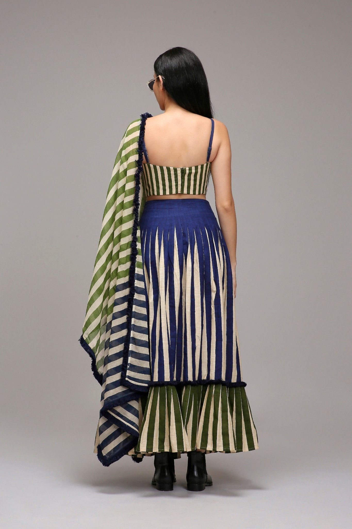 Egg-Shell Blue Green Dual Striped Skirt - CiceroniSkirtsMATI